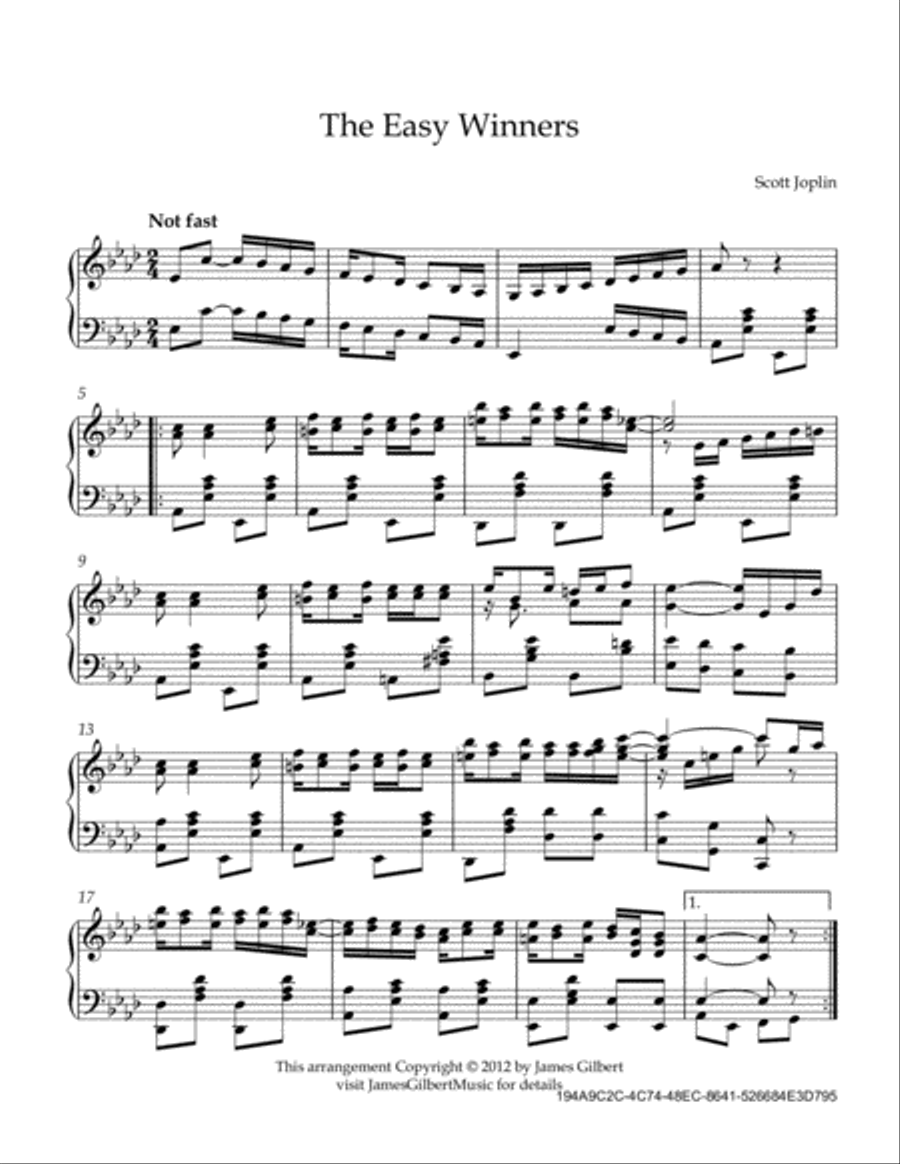 The Easy Winners (Joplin) Piano Solo scores gallery preview page 2