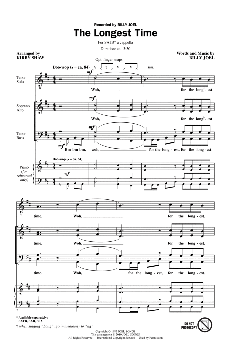 The Longest Time 4-Part scores gallery preview page 1