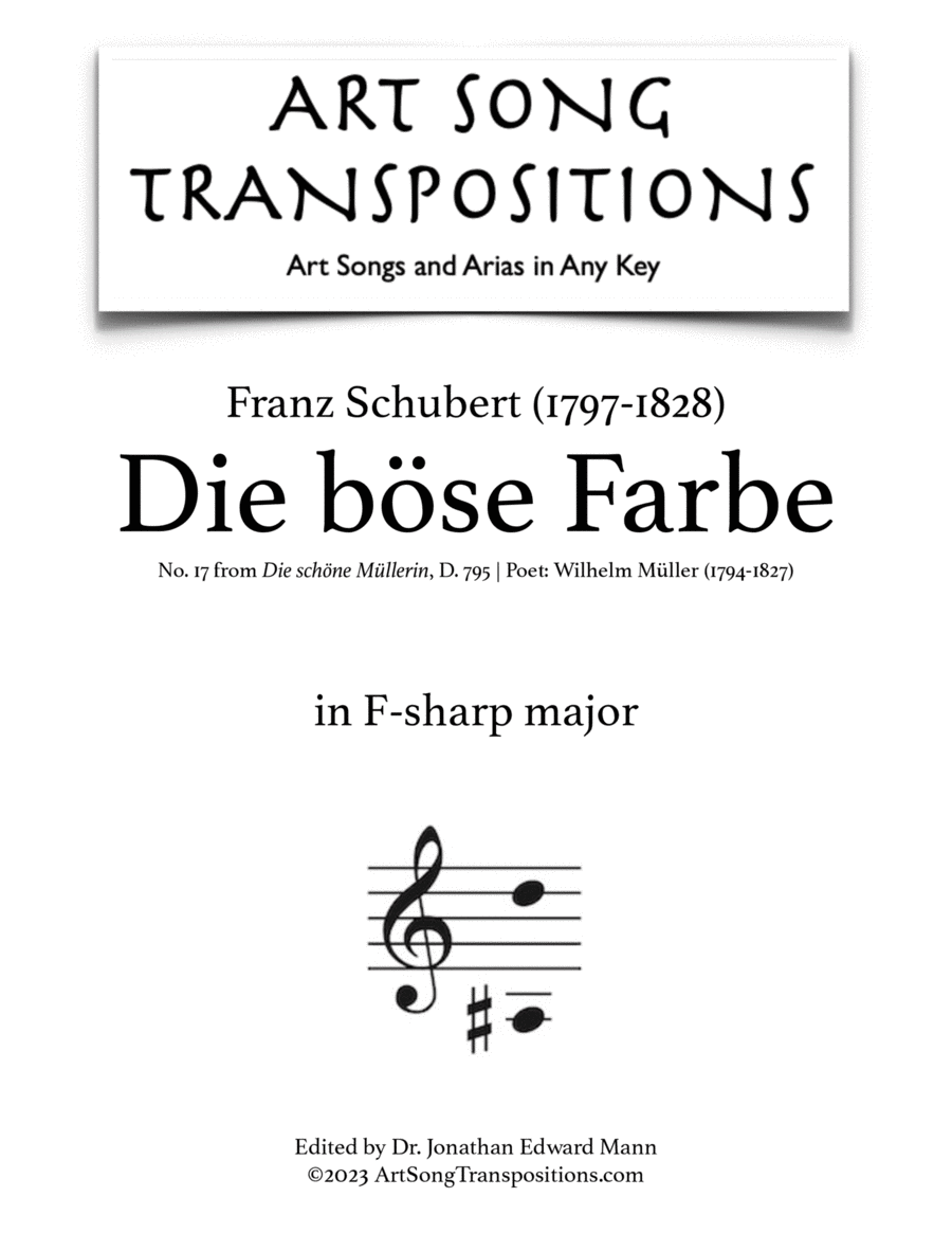 SCHUBERT: Die böse Farbe, D. 795 no. 17 (transposed to F-sharp major) Voice scores gallery preview page 1