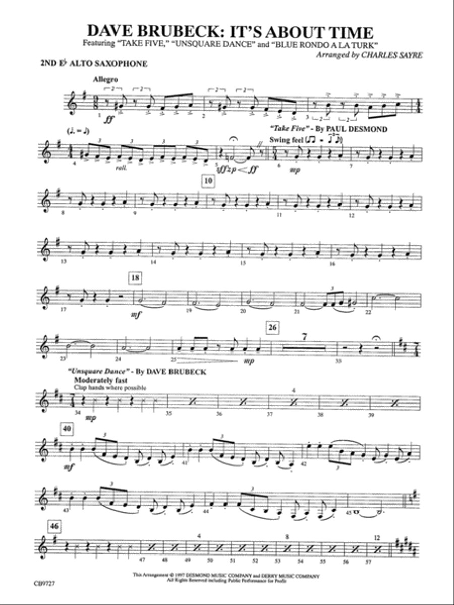 Dave Brubeck: It's About Time: 2nd E-flat Alto Saxophone Concert Band scores gallery preview page 1