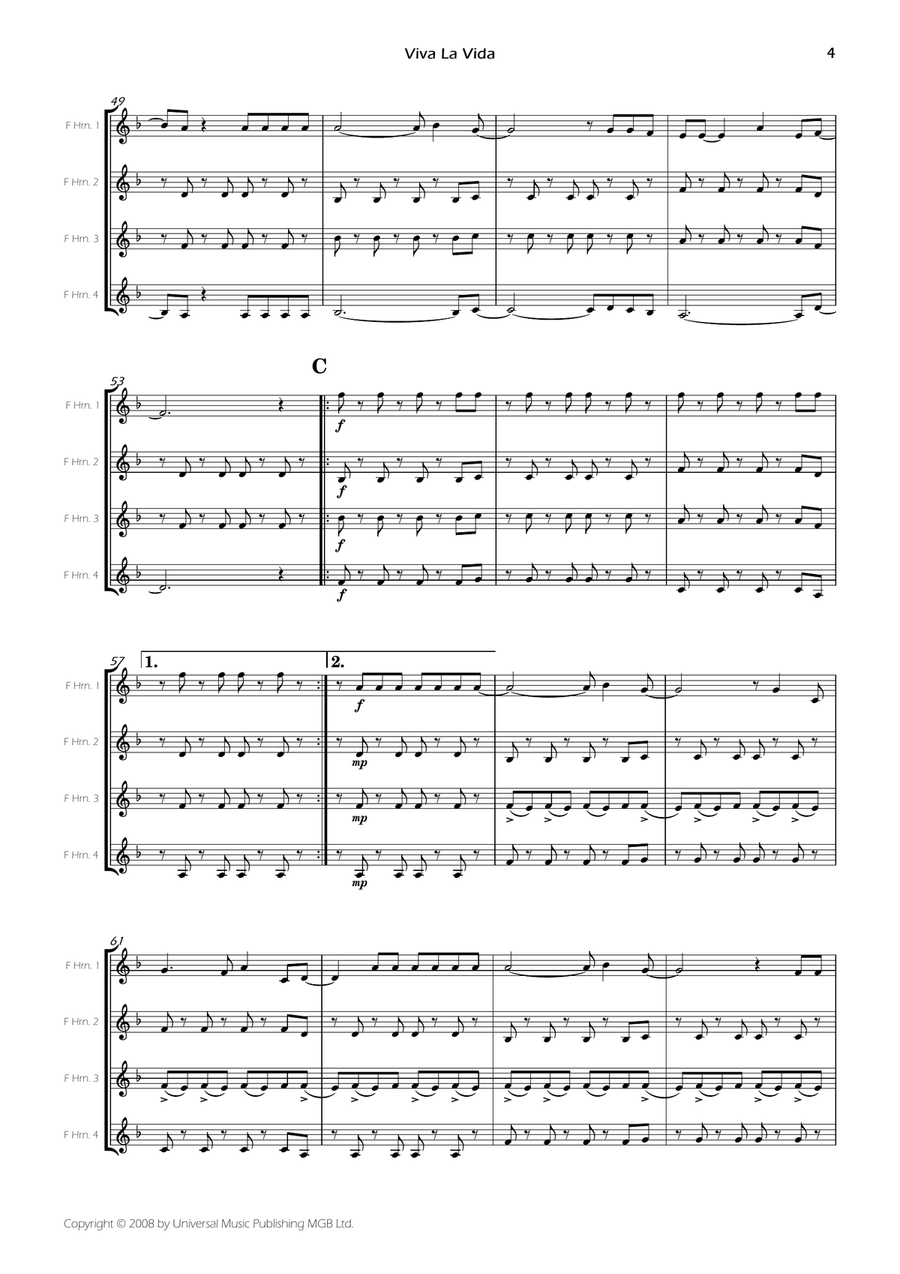 Viva La Vida Viva La Vida Brass Quartet scores gallery preview page 6