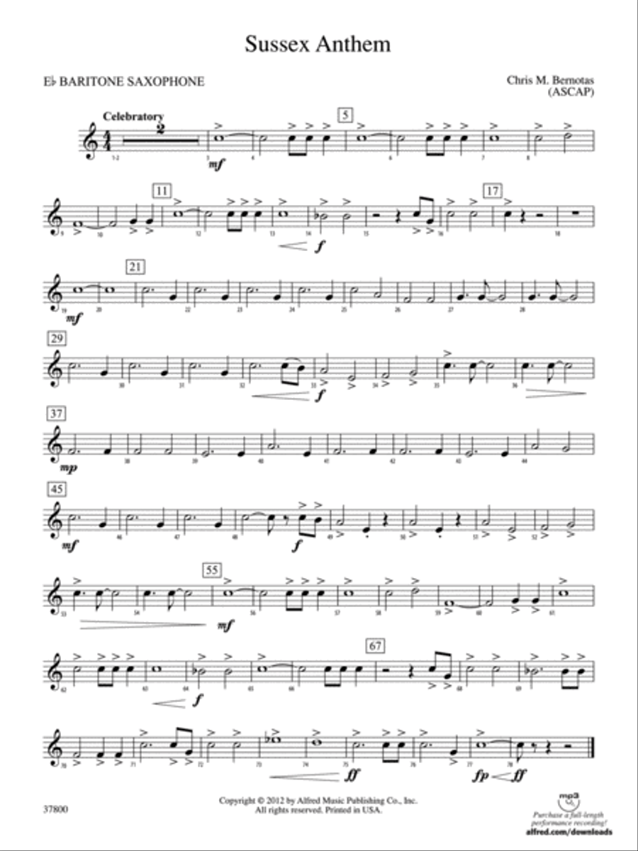 Sussex Anthem: E-flat Baritone Saxophone Concert Band scores gallery preview page 1