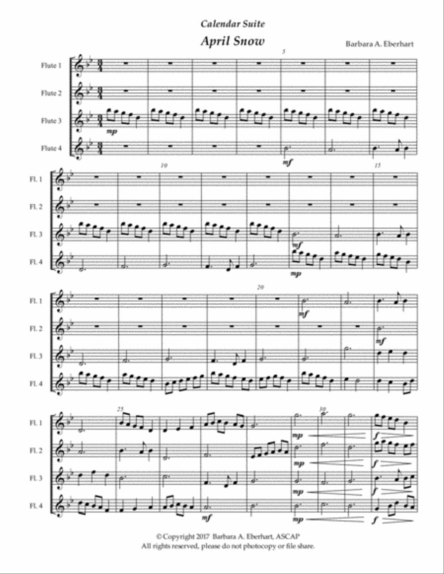 Calendar Suite - April Snow Woodwind Quartet scores gallery preview page 2