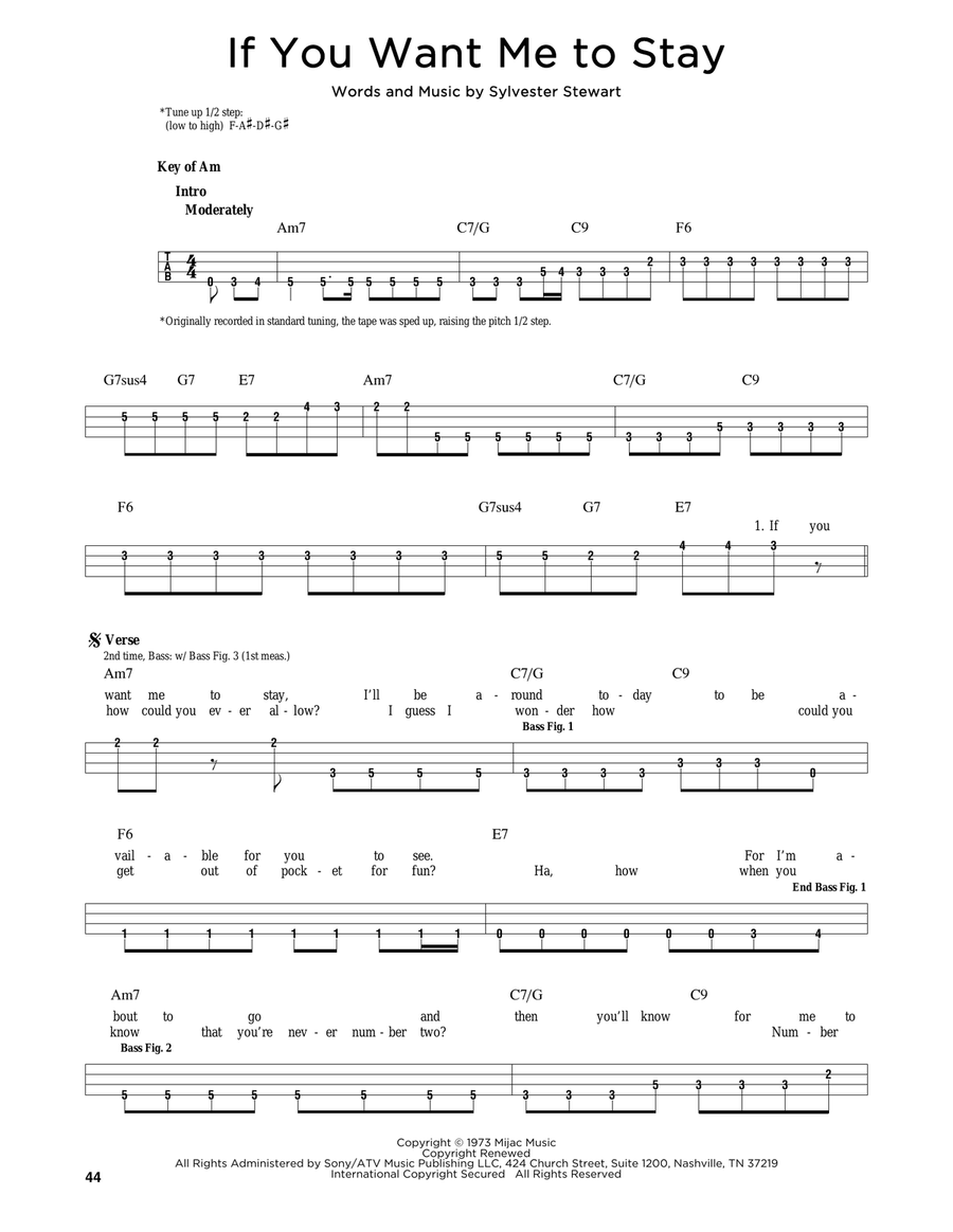 If You Want Me To Stay If You Want Me To Stay Bass Guitar scores gallery preview page 1