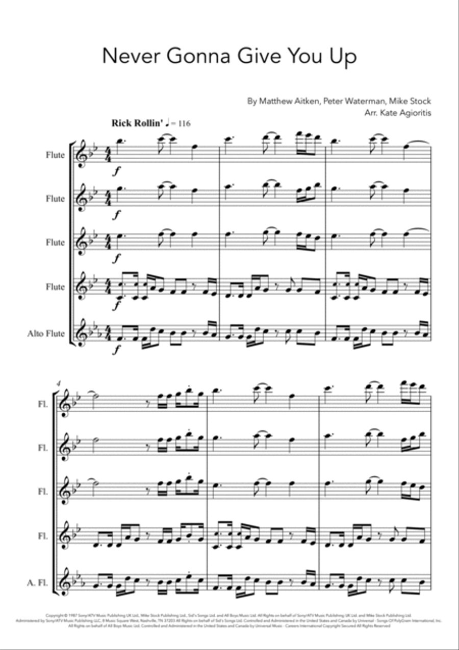 Never Gonna Give You Up Flute Quartet scores gallery preview page 3