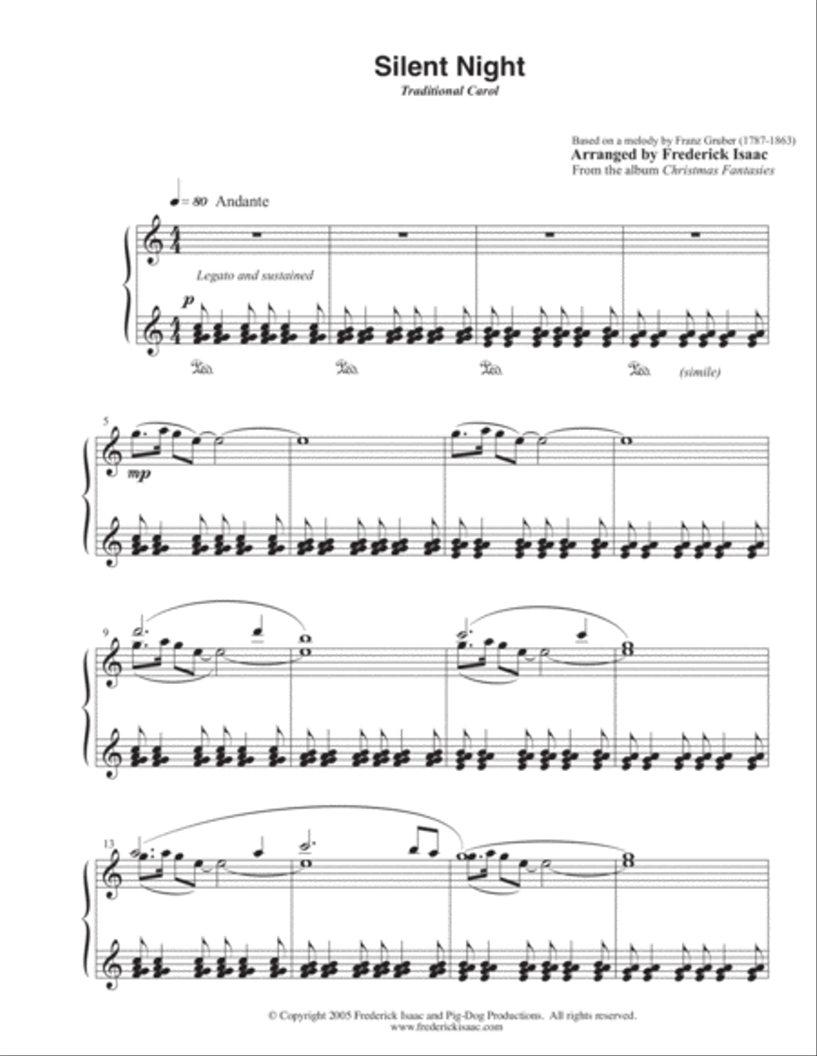 Silent Night Arranged By Frederick Isaac Piano Solo scores gallery preview page 1