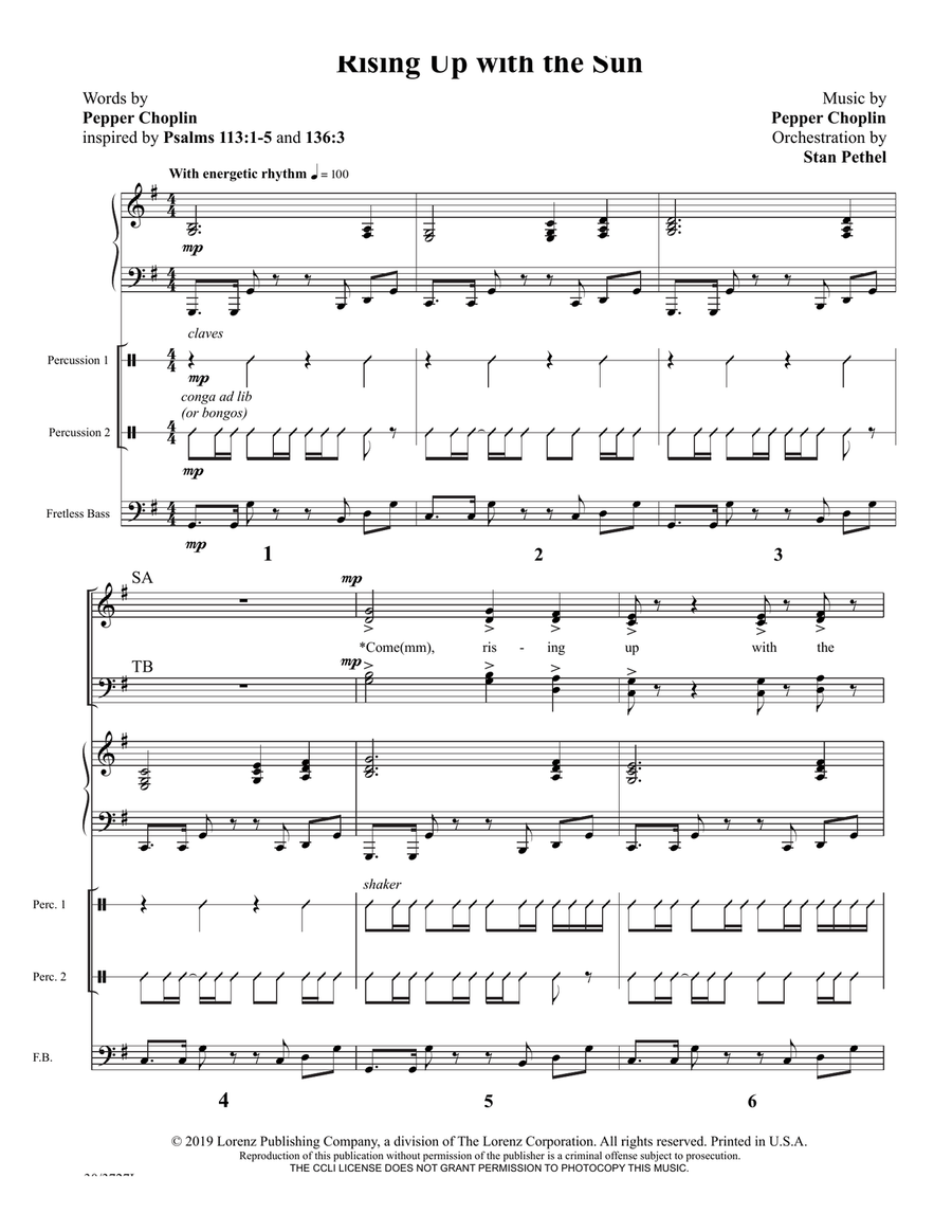 Rising Up with the Sun - Bass and Percussion Score and Parts (Digital Download) Percussion scores gallery preview page 3