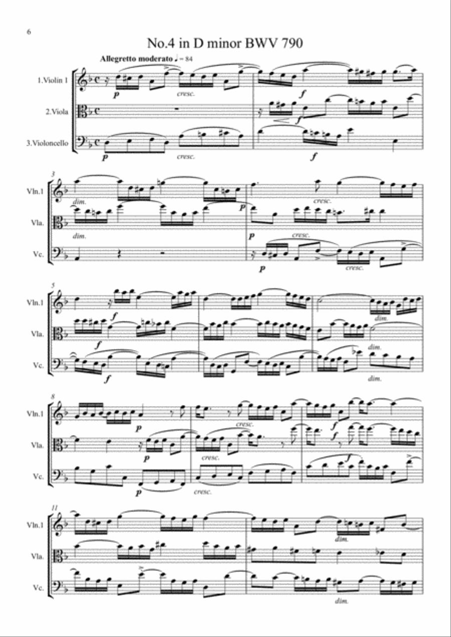 Bach: A Selection of Sinfonias (Three part Inventions Nos.1,2,4,6,8,9 & 11.) -String Trio String Trio scores gallery preview page 6
