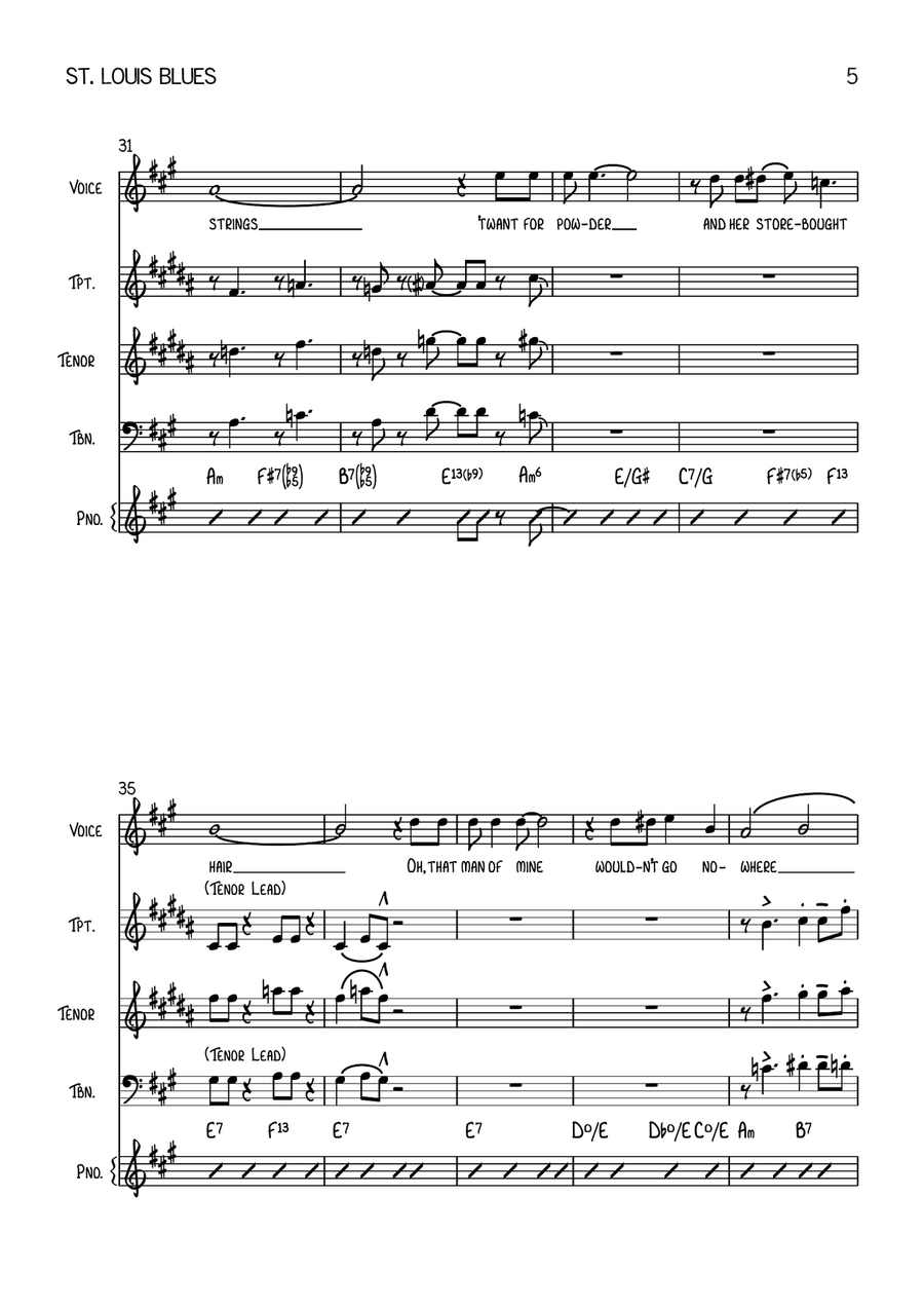 St. Louis Blues - Vocal With Jazz Combo (3 Horns) - Key of A Jazz Ensemble scores gallery preview page 5
