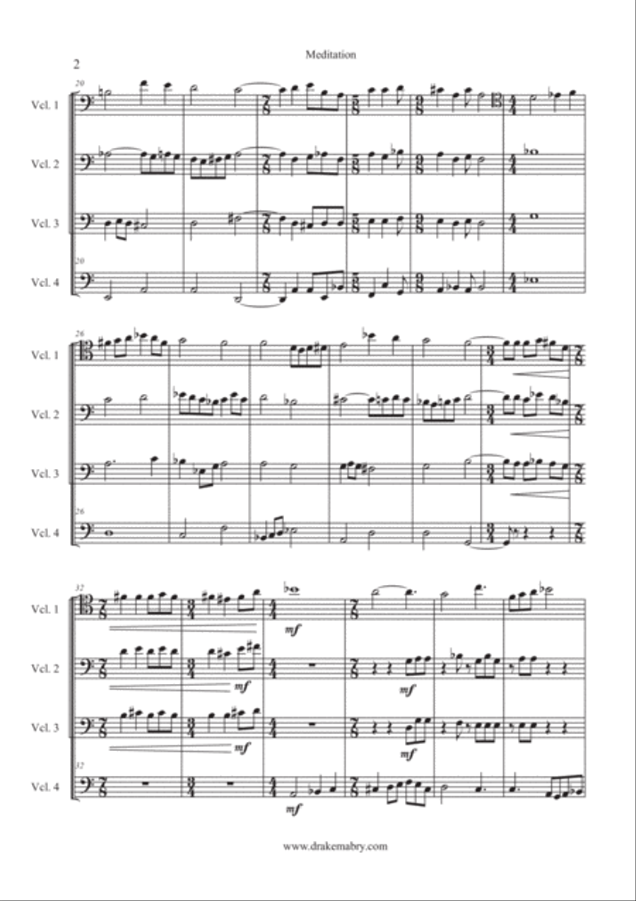 Meditation (Cello quartet) Cello scores gallery preview page 2