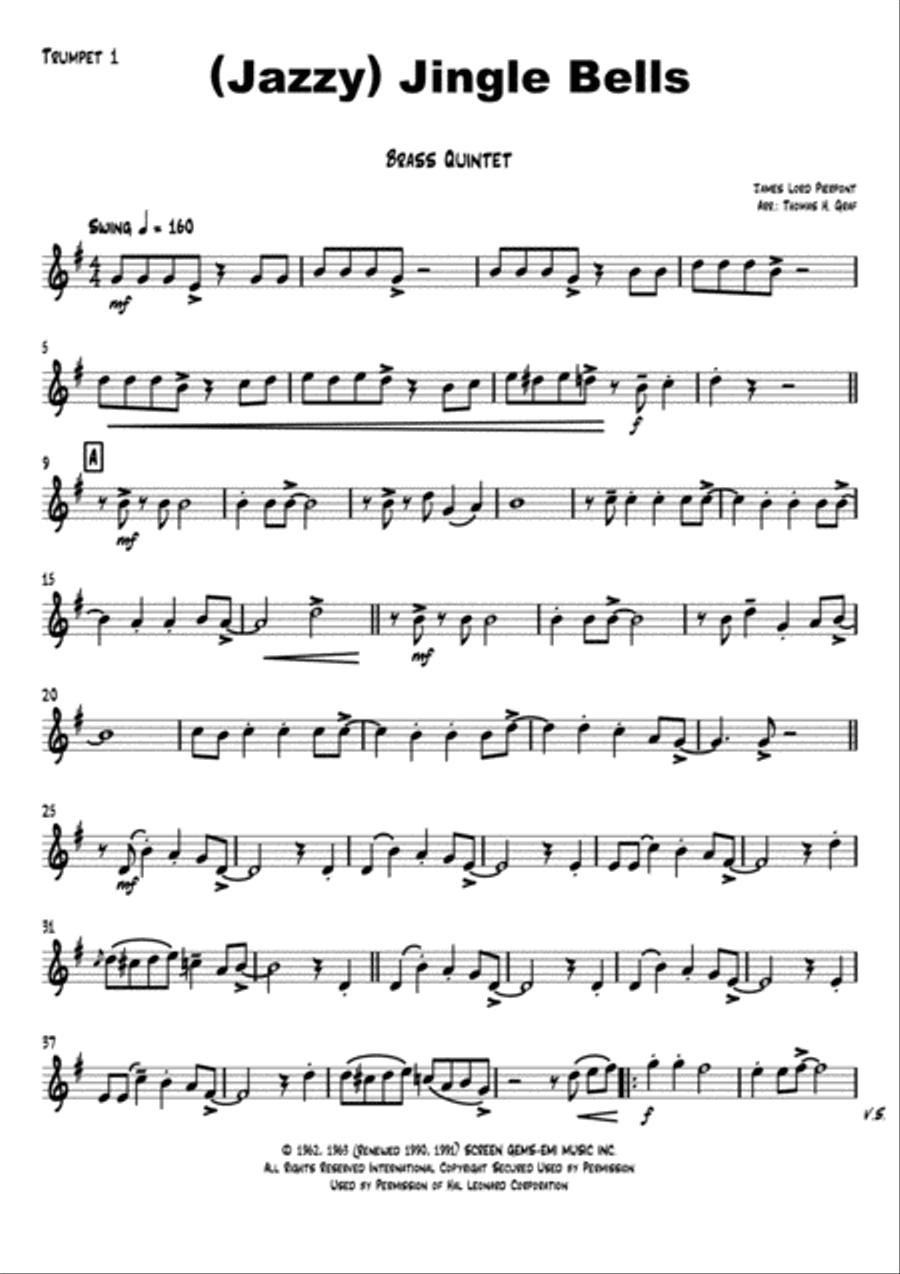 Jazzy Jingle Bells - Christmas Swing - Brass Quintet Euphonium scores gallery preview page 5