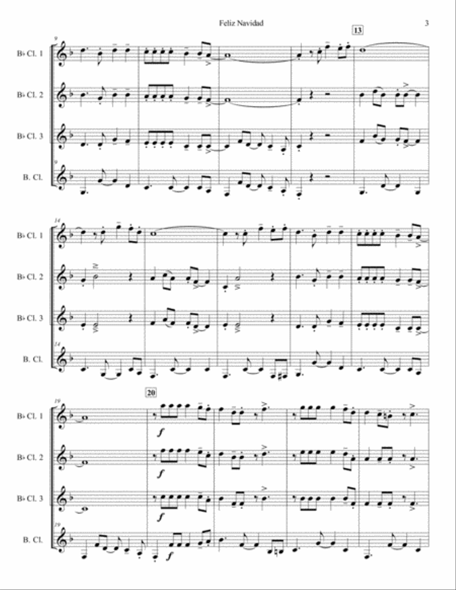 Feliz Navidad Woodwind Quartet scores gallery preview page 3
