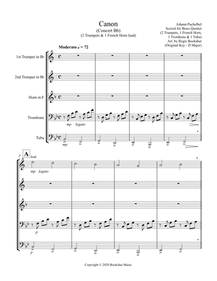 Canon (Pachelbel) (Bb) (Brass Quintet - 2 Trp, 1 Hrn, 1 Trb, 1 Tuba)