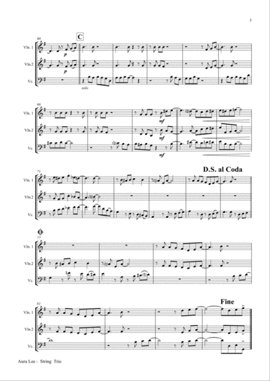 Aura Lee - Love me tender - Elvis - String Trio String Trio scores gallery preview page 3
