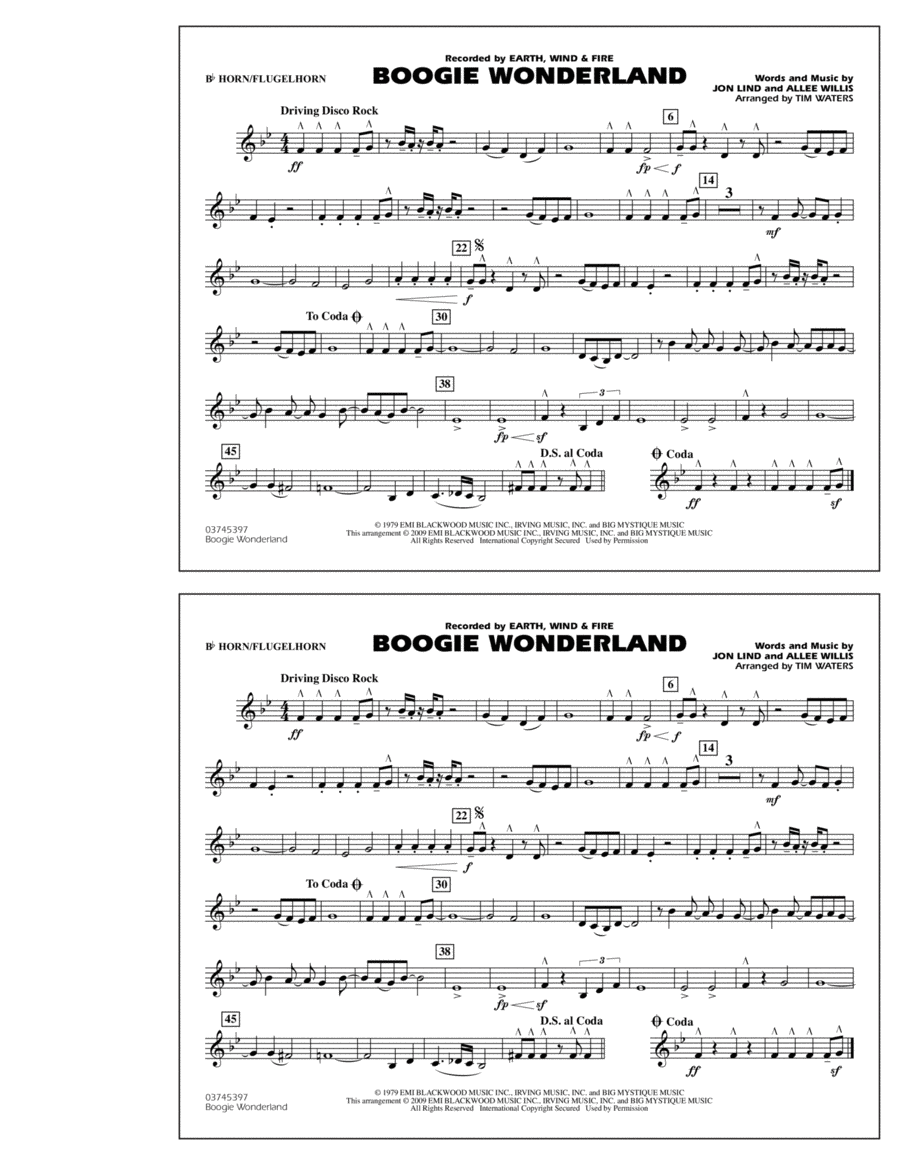 Boogie Wonderland - Bb Horn/Flugelhorn Flugelhorn scores gallery preview page 1