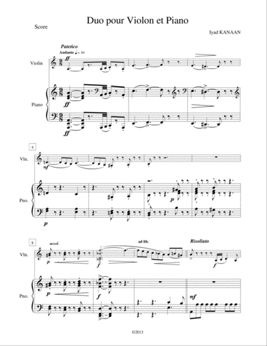 Duo for Violin and Piano op. 13b Violin scores gallery preview page 1