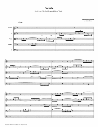 Prelude 16 from Well-Tempered Clavier, Book 2 (String Quintet)