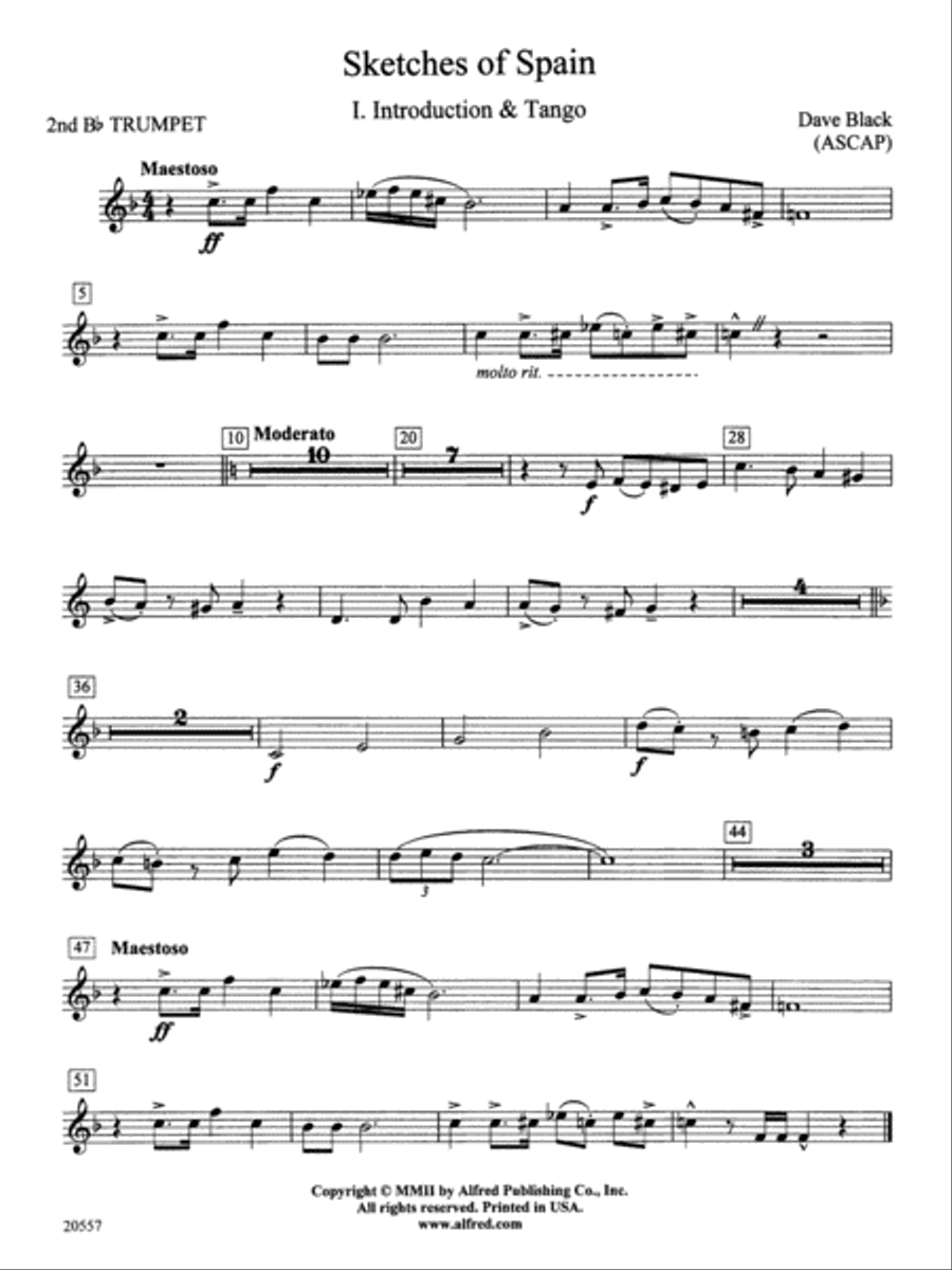 Sketches of Spain: 2nd B-flat Trumpet Concert Band scores gallery preview page 1