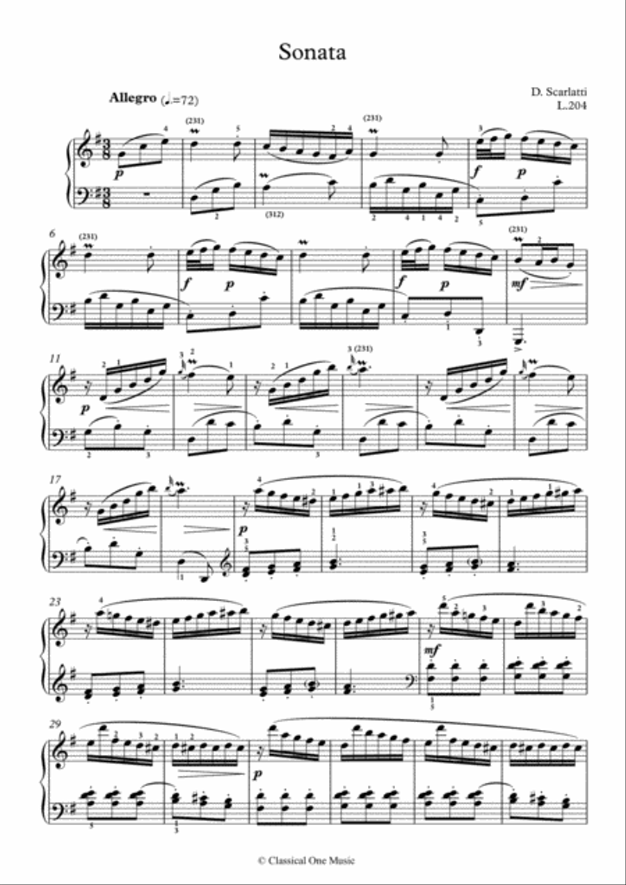 Scarlatti-Sonata in G-Major L.204 K.105(piano) Piano Solo scores gallery preview page 2