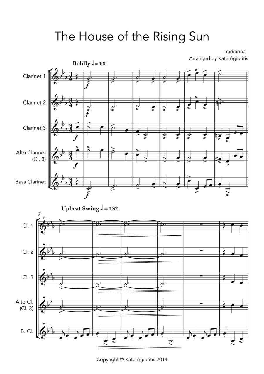 The House of the Rising Sun - for Clarinet Quartet Clarinet Quartet scores gallery preview page 3