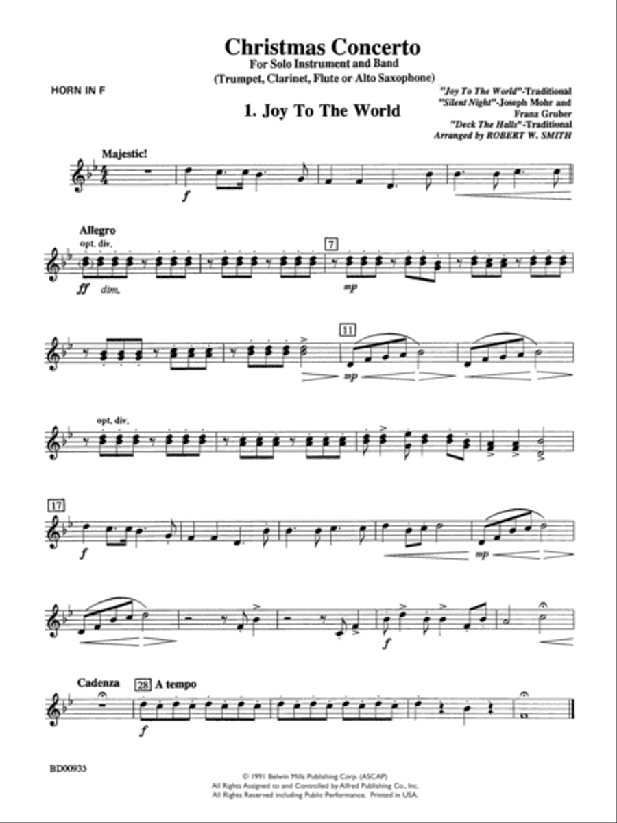Christmas Concerto (Solo Trumpet, Clarinet, Flute, or Alto Saxophone and Band): 1st F Horn Concert Band scores gallery preview page 1