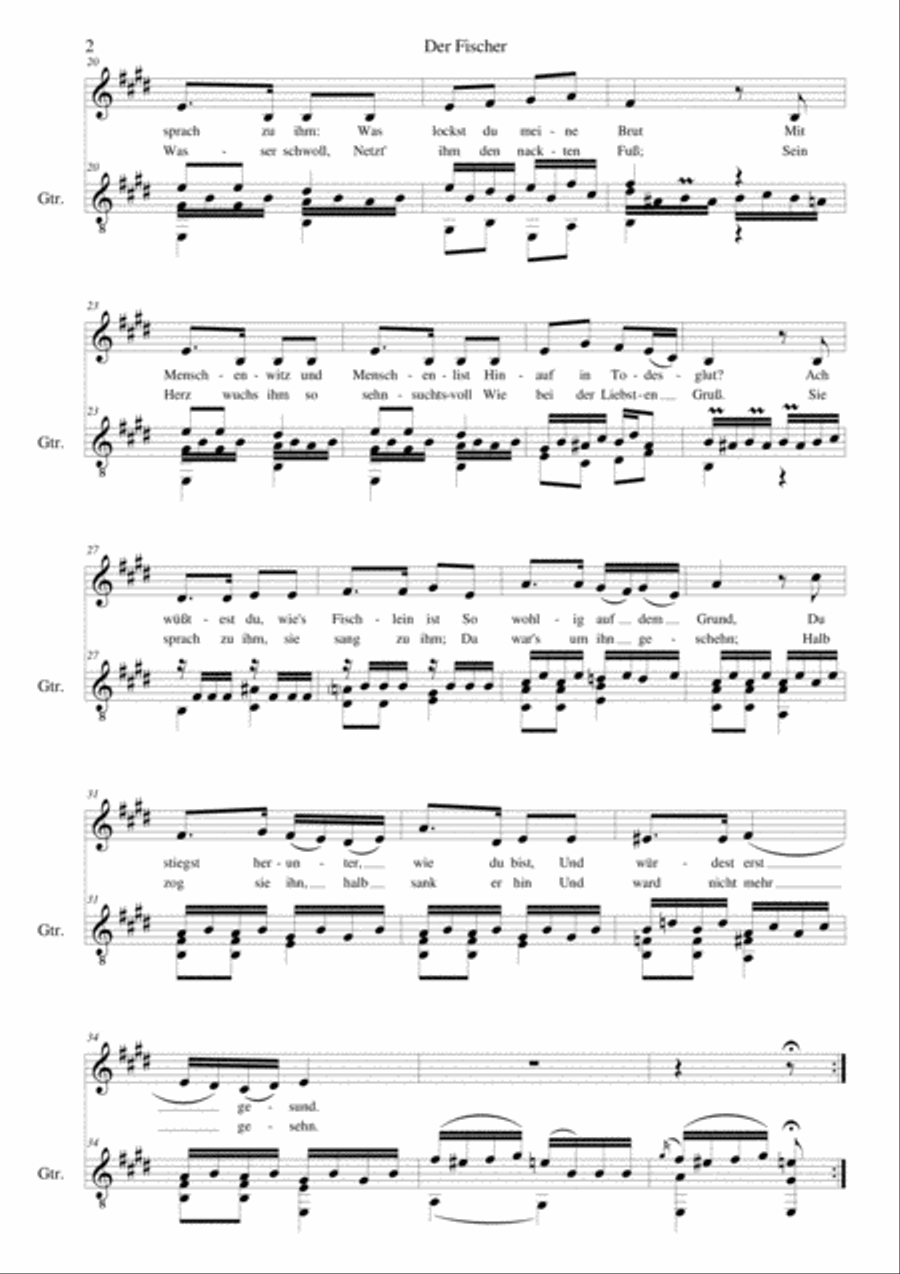 Schubert Songs arranged for low voice and classical guitar Acoustic Guitar scores gallery preview page 5