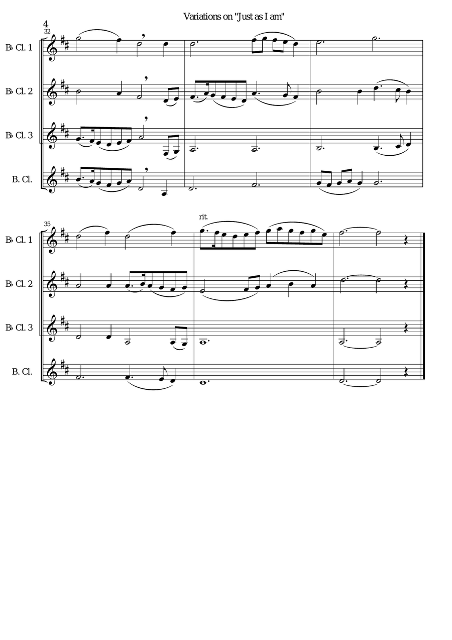 Variations on Just As I Am for Clarinet Quartet Clarinet Quartet scores gallery preview page 4