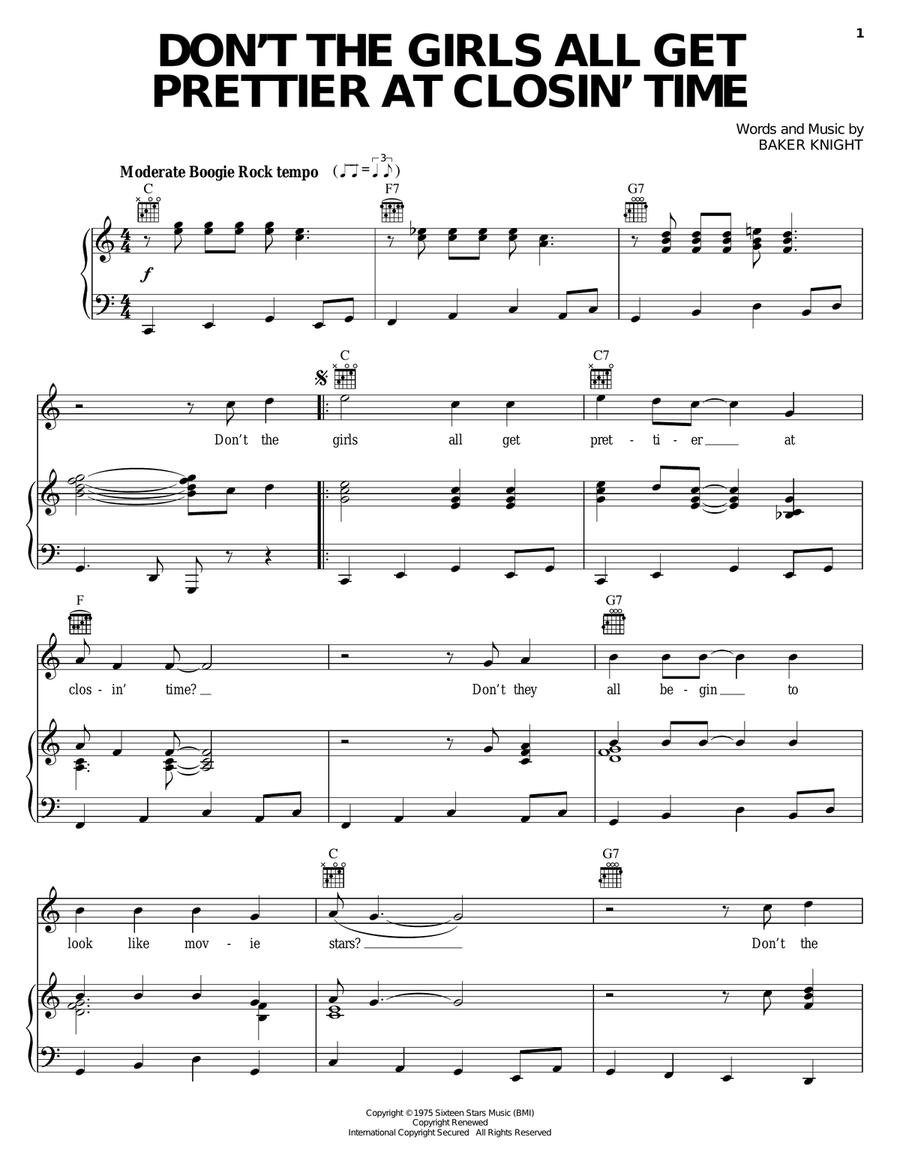 Don't The Girls All Get Prettier At Closin' Time Guitar scores gallery preview page 1
