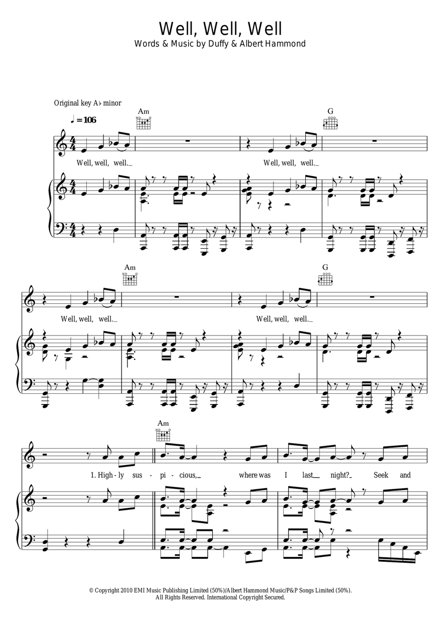 Well, Well, Well Piano, Vocal scores gallery preview page 1