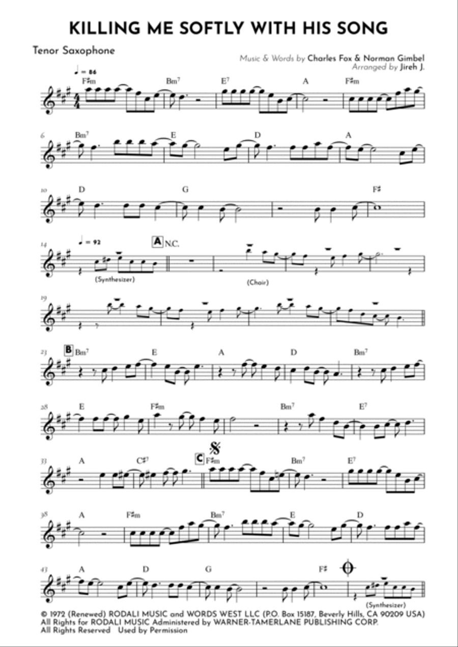 Killing Me Softly With His Song Tenor Saxophone scores gallery preview page 2
