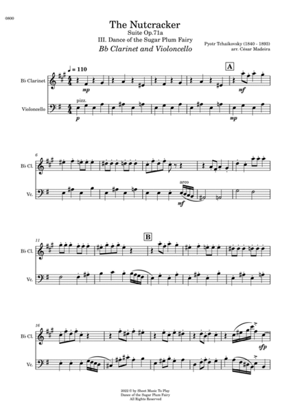 Dance of the Sugar Plum Fairy - Bb Clarinet and Cello (Full Score and Parts) image number null