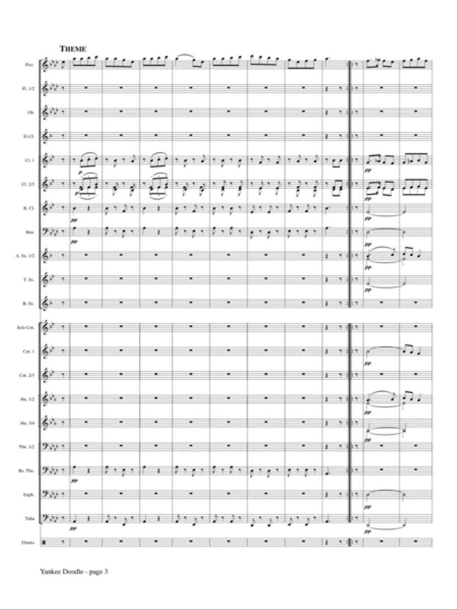 Yankee Doodle for Piccolo and Concert Band (Full Score ONLY) Concert Band scores gallery preview page 3