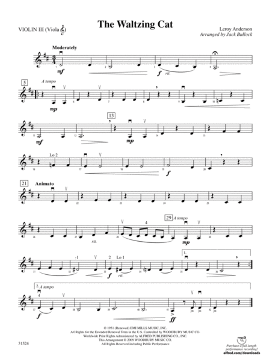 The Waltzing Cat: 3rd Violin (Viola [TC]) String Orchestra scores gallery preview page 1