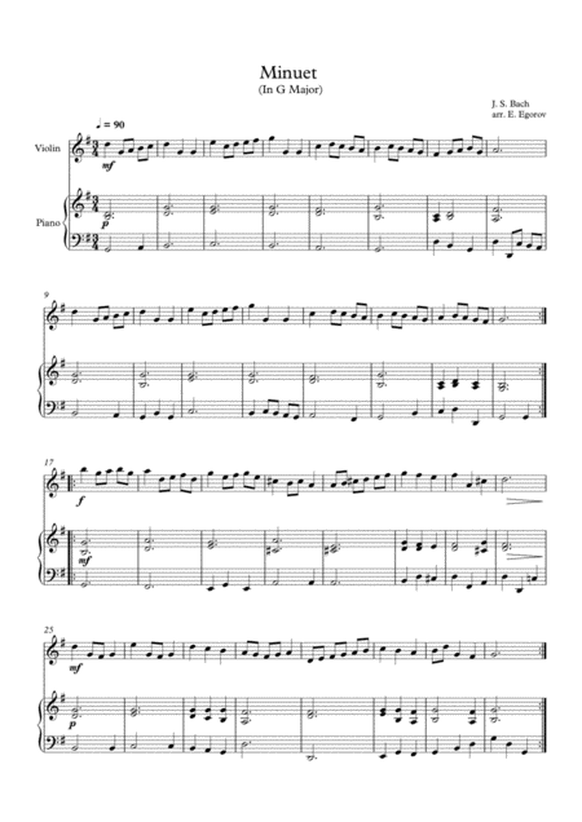 Minuet (In G Major), Johann Sebastian Bach, For Violin & Piano image number null