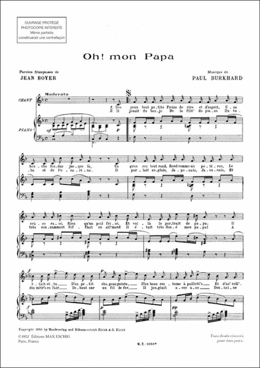 Oh Mon Papa Chant-Piano