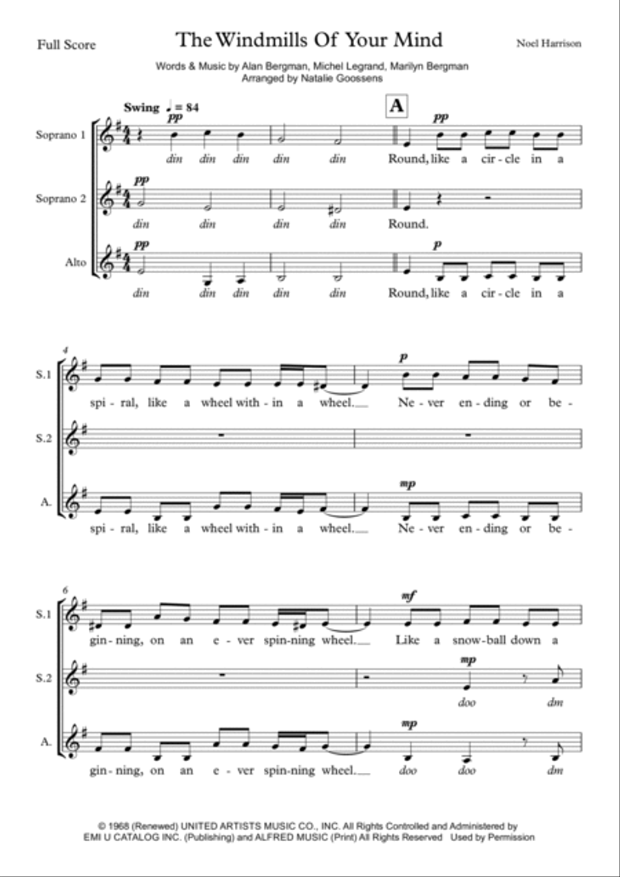 The Windmills Of Your Mind SSA scores gallery preview page 2