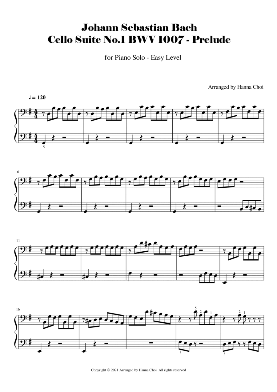 Bach Cello Suite BWV1007 Prelude [for Piano Solo] Piano Solo scores gallery preview page 1