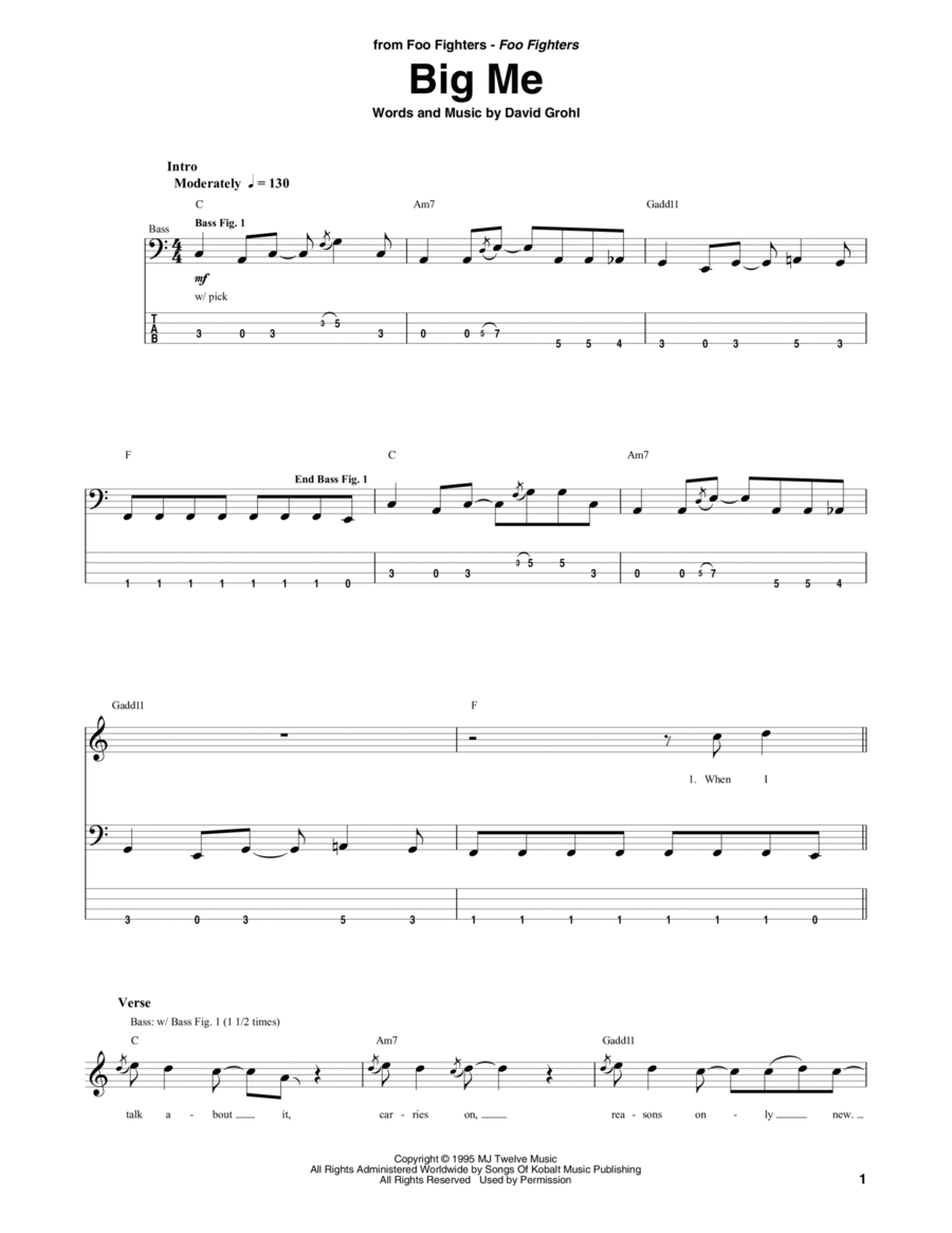 Big Me Guitar Tablature scores gallery preview page 1