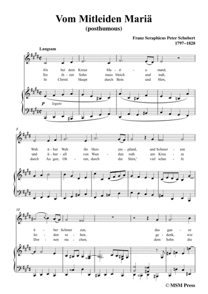 Schubert-Vom Mitleiden Mariä in c sharp minor,for voice and piano image number null
