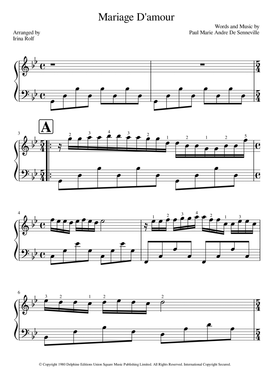 Mariage D'amour Piano Solo scores gallery preview page 1
