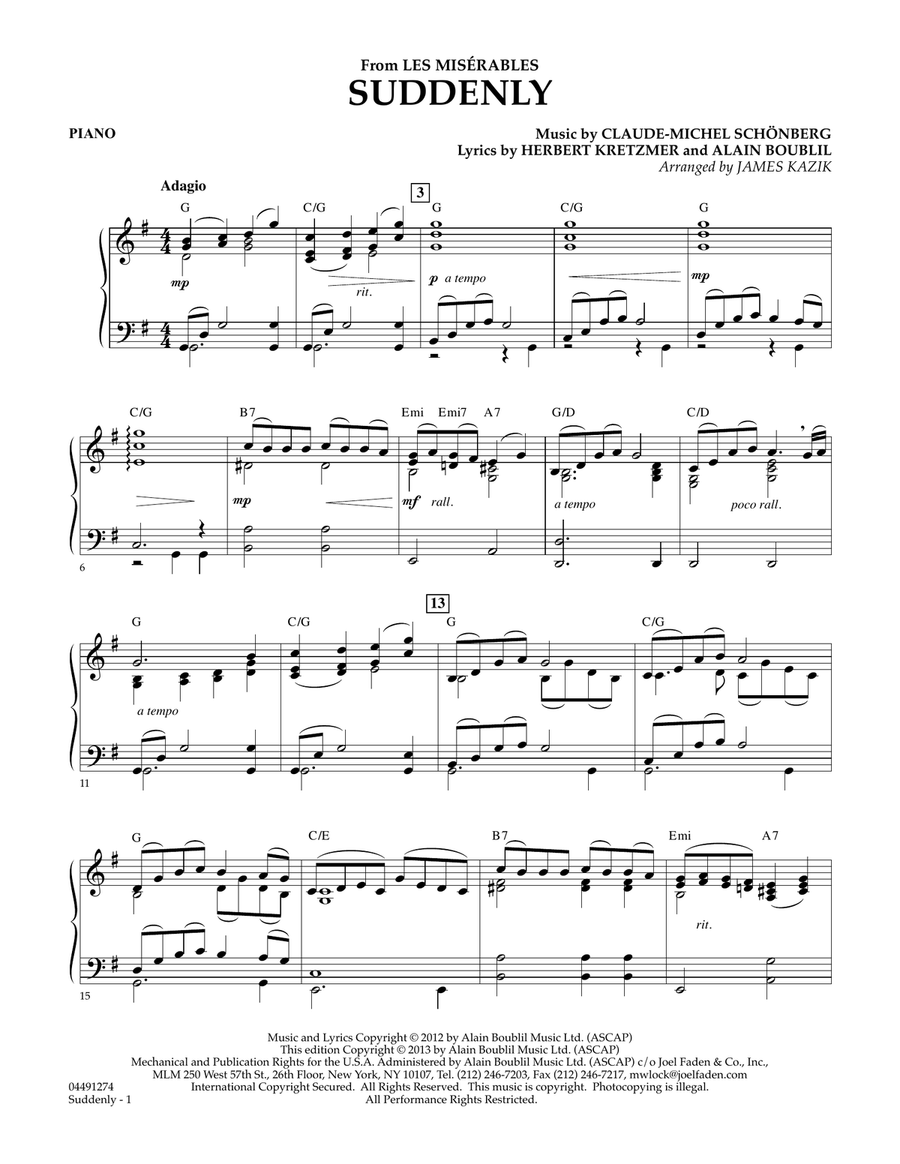 Suddenly (from Les Miserables) - Piano Orchestra scores gallery preview page 1