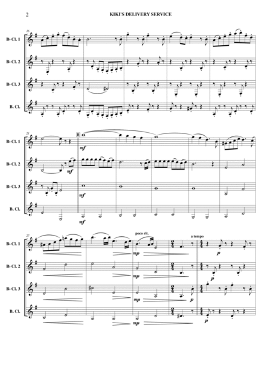 Kiki's Delivery Service (on A Clear Day) Clarinet Quartet scores gallery preview page 3