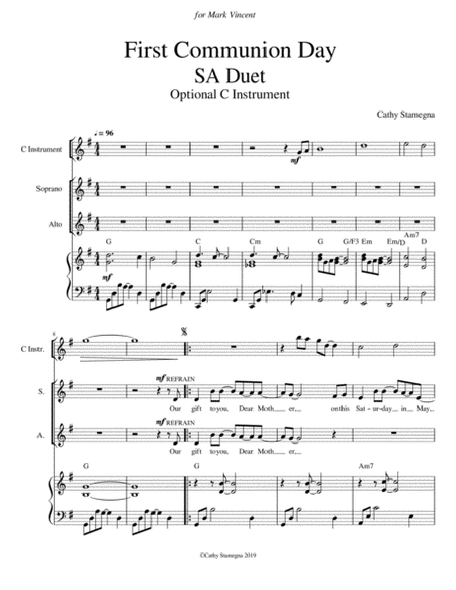 First Communion Day (SA Duet, Chords, Piano Acc., Optional C Instrument) image number null