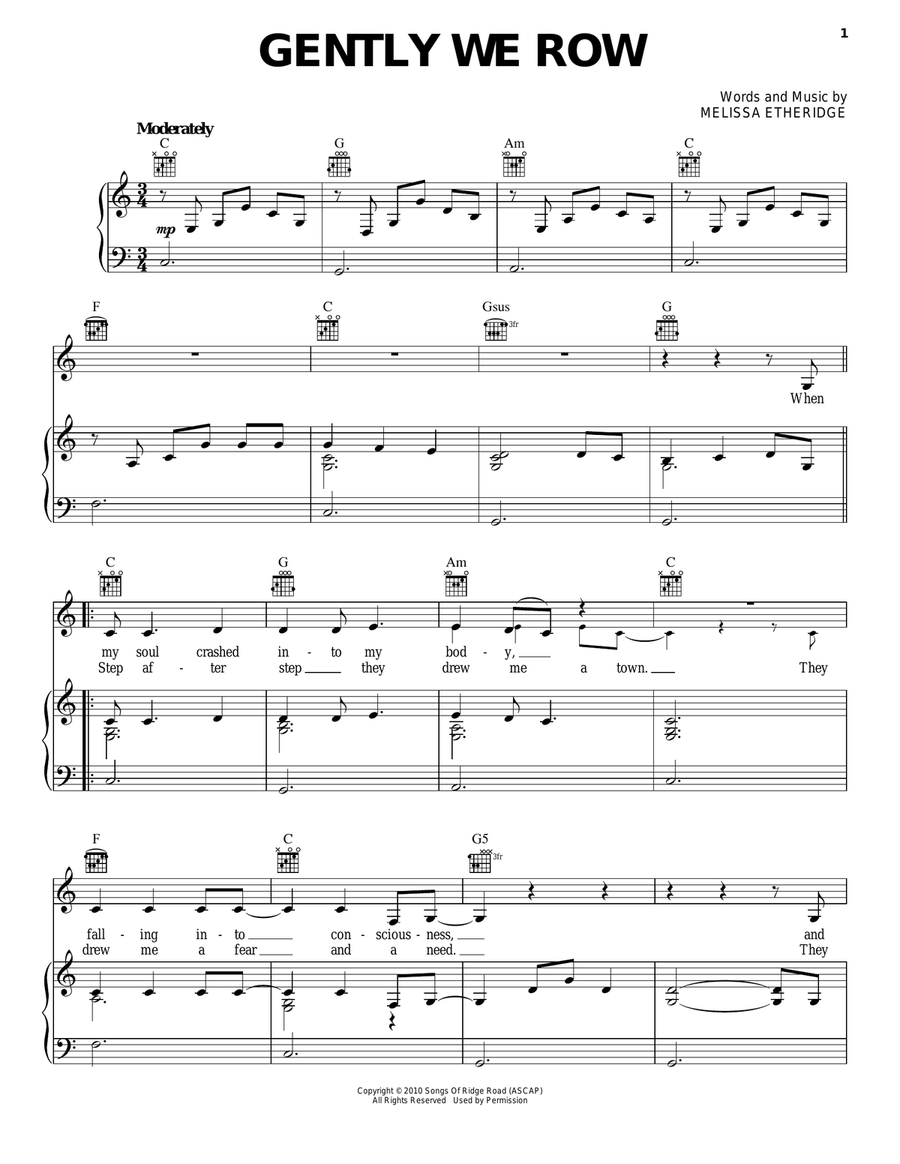 Gently We Row Piano, Vocal, Guitar scores gallery preview page 1