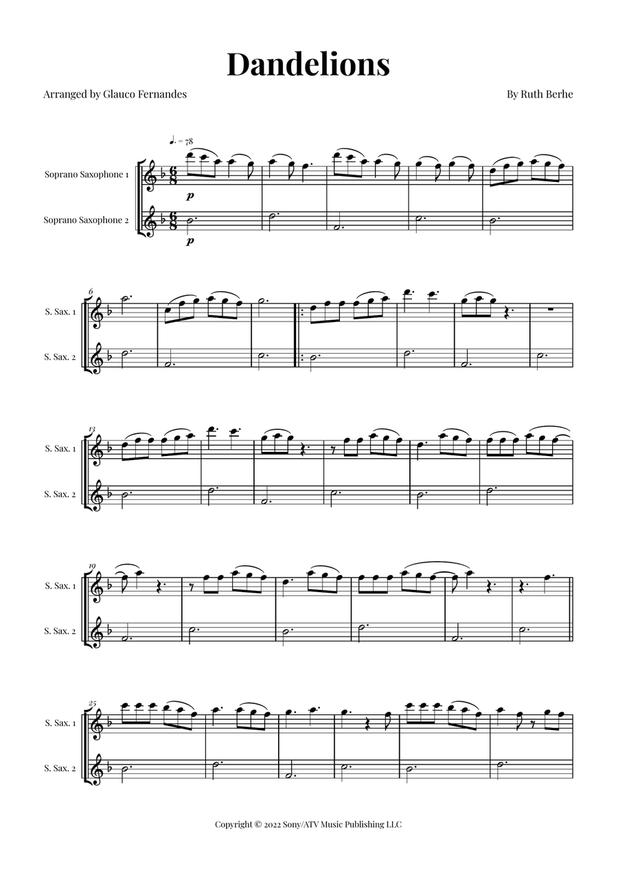 Dandelions Woodwind Duet scores gallery preview page 1