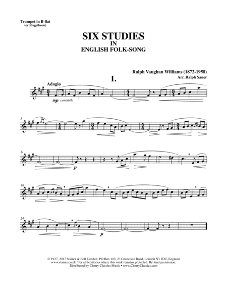 Six Studies in English Folksong arranged for Trumpet or Flugelhorn and Piano