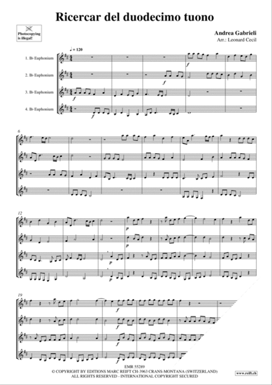 Ricercar del duodecimo tuono Euphonium Quartet scores gallery preview page 3