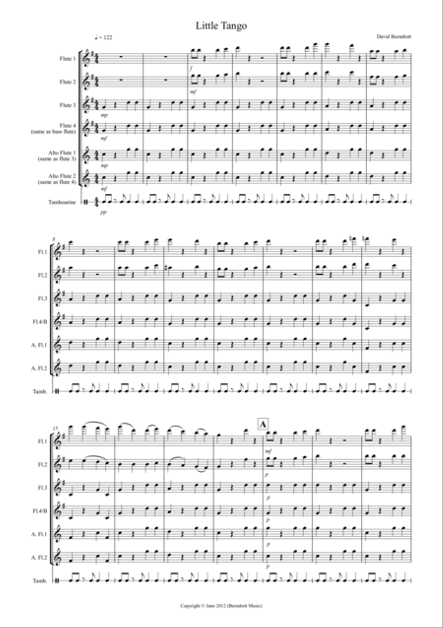 Little Tango for Beginning Flute Quartet Flute Quartet scores gallery preview page 1