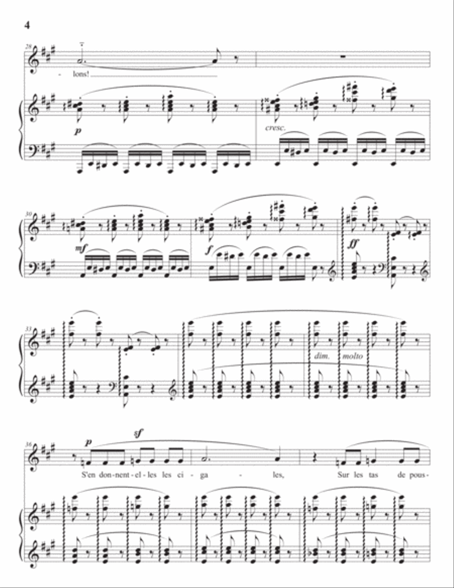 CHABRIER: Les cigales (transposed to A major) Voice scores gallery preview page 5