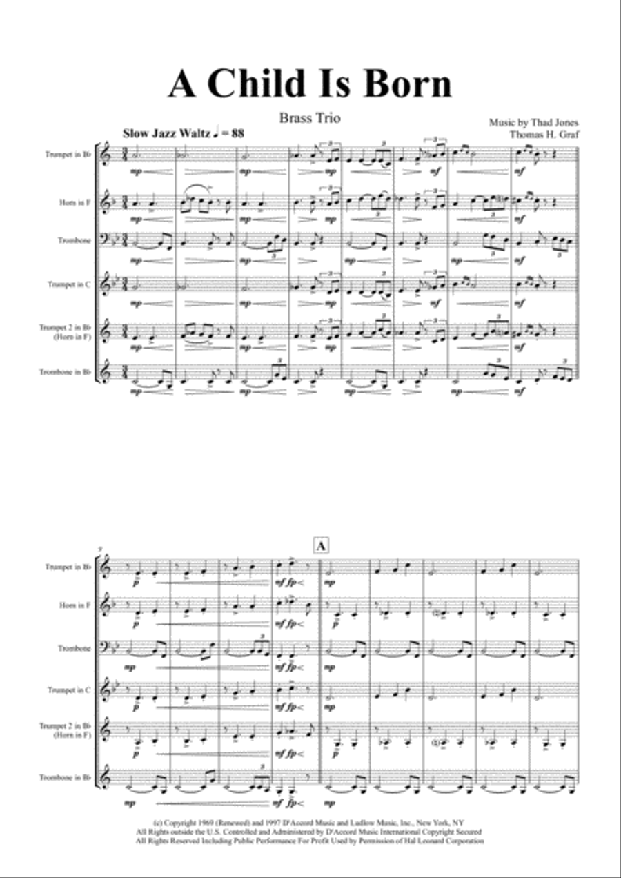 A Child Is Born Euphonium scores gallery preview page 1
